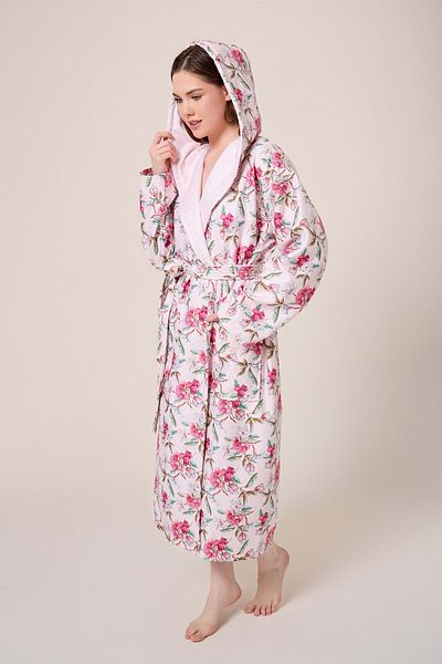 VEVİEN HOME Халат за баня с качулка и дигитален щампован шарен Peonia Fiore