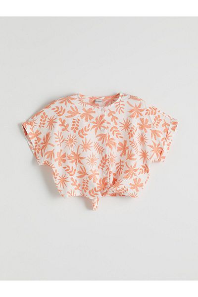 LC Waikiki Ecru Crew Neck Floral Girl's Blouse