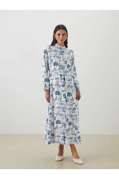 LC Waikiki Blue Judge Collar Patterned Modal Blend Dress