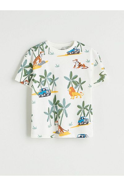 LC Waikiki Ecru Crew Neck Printed Boy's T-Shirt