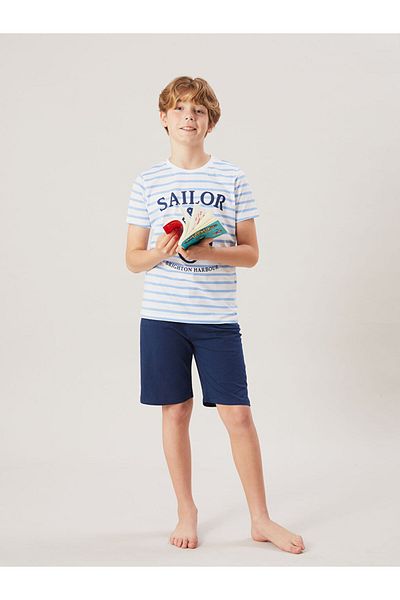 LC Waikiki New Season Crew Neck Boys' Shorts Pajama Set