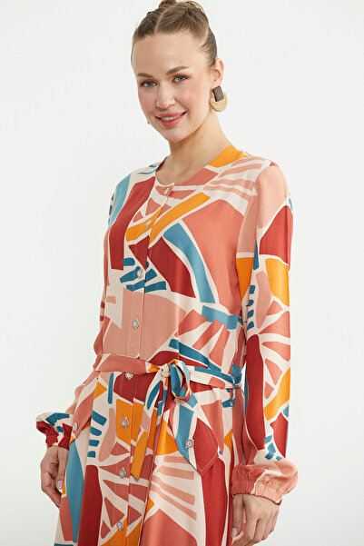 Sementa Plus Size Geometric Pattern Long Dress - Tile