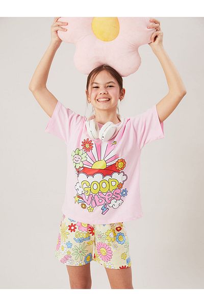 LC Waikiki New Season Crew Neck Girls' Shorts Pajama Set - S5Ap55Z4