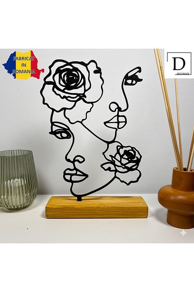 OEM "Blooming Reflections" decoration with natural wood base, 21 cm, black, 3D printed