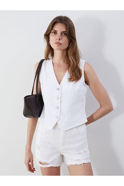 LC Waikiki New Season V-Neck Women's Jean Vest - S5Qf09Z8