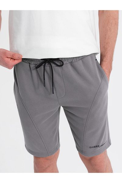 OMBRE Taillierte Herren Sweatshorts mit Print - Grau V3 OM-SRSK-0138 XXL