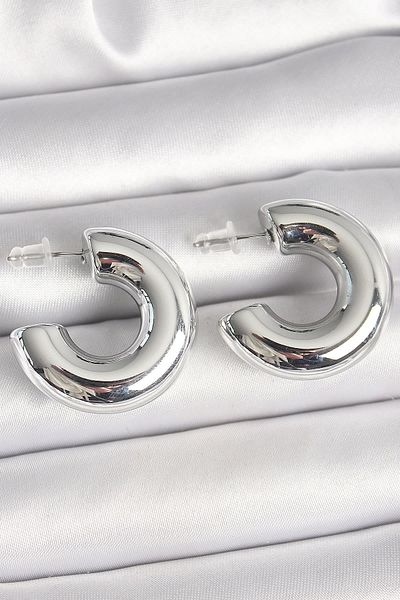 Celira Brass Silver Color Half Hoop Model Ccb Women's Earrings