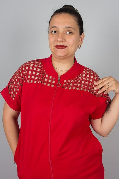 Truva XXL Plus Size Tracksuit Set with Red Shoulder and Leg Detail – Stylish and Comfortable Design