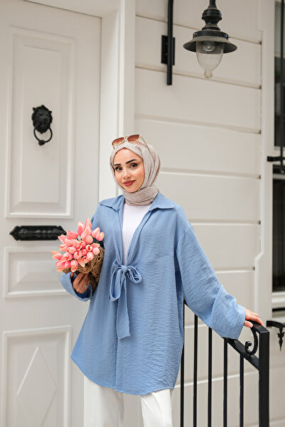 LOCCO Women's Front Tie Kimono Blue