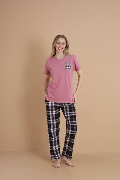 dealp Women's Pink Printed 100% Cotton Printed Short Sleeve Pocket Summer Pajama Set