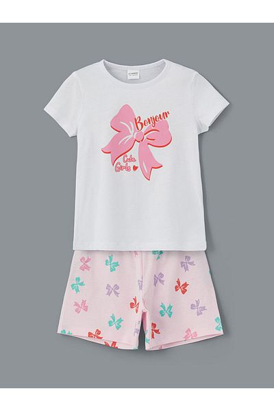 LC Waikiki Set pijamale pentru fete cu imprimeu cu fundita sezon nou - S5HA97Z1
