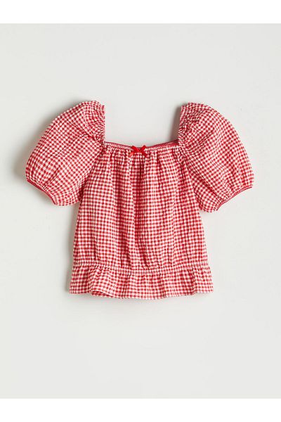 LC Waikiki New Season Square Collar Plaid Girls Blouse - S5Gk93Z4