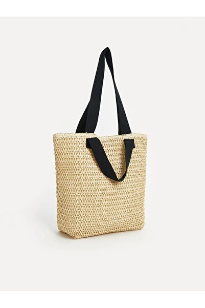 LC Waikiki LCW Plaj ÇantasıKadın Hasır Ekru Çıt Çıt Kapamalı