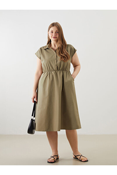 LC Waikiki New Season from Güli̇s Gi̇yi̇m Green Shirt Collar Poplin Dress