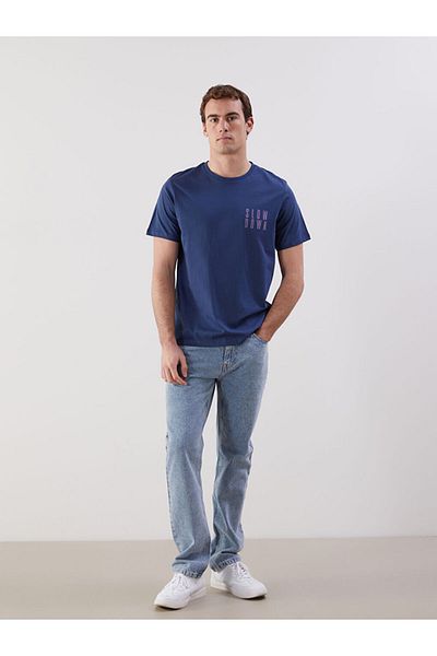LC Waikiki New Season Crew Neck εμπριμέ χτενισμένο βαμβακερό ανδρικό Tisort - S5KU28Z8