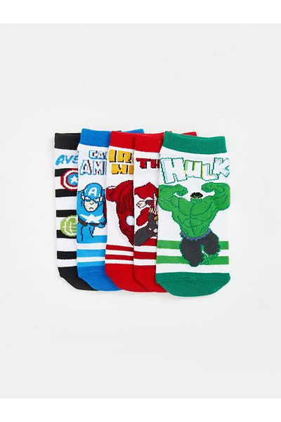 LC Waikiki New Season Hulk Patterned Boy's Booties Socks 5-Piece - S5Aa42Z4