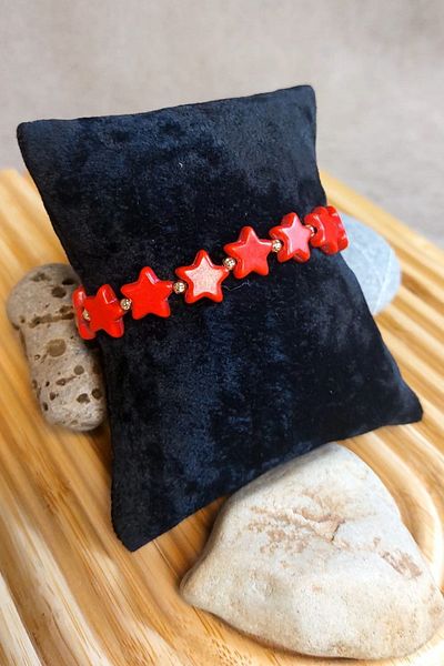 Uretti - Özlem 9422 8944 Handmade Star Motif Crimping Coral Natural Stone Women's Bracelet -
