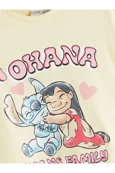 LC Waikiki Sari Crew Neck Lilo and Stitch Printed Girl's T-Shirt