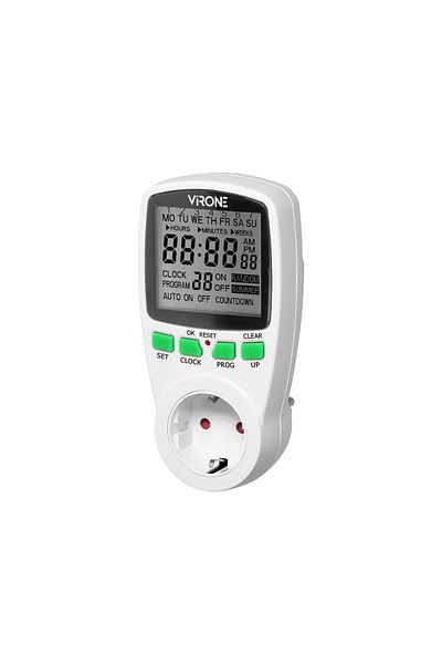 Virone Programmable socket VIRONE DT-1(GS), schuko, 230V, 16A, 3680W, 12/24 hours, IP20, 16 programs, white