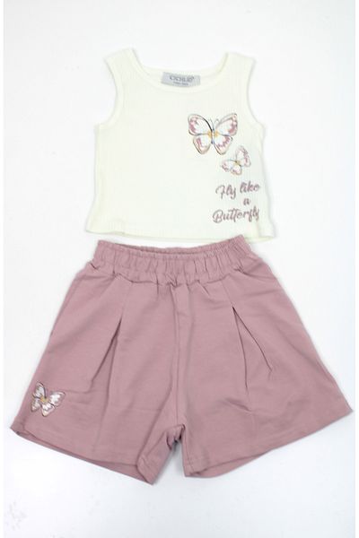 CİCHLİD Girl's Butterfly Printed Crop Shorts Set