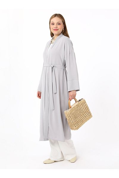 ALİA Plus Size Solid Color Abaya Ferace - Pale Gray - Alia