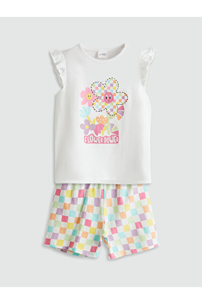LC Waikiki White Printed girls pajamas with shorts set