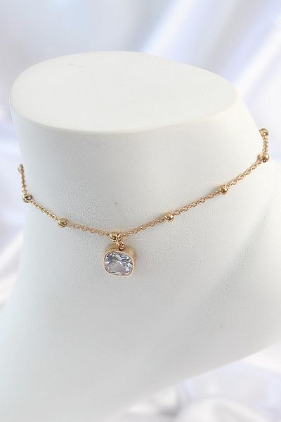 Celira Steel Gold Color Heel Chain Model Hanging Square Zircon Stone Model Women's Anklet