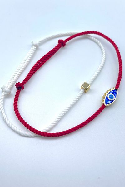 Concept HuBuTU Minimal Evil Eye Figured Red and White Twisted Rope Anklet Set (2 Pieces)