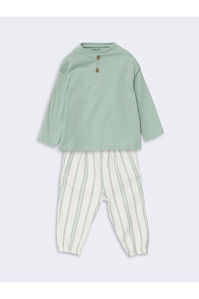 LC Waikiki Button-Down Collar Baby Boy T-Shirt and Pants 2 Pcs