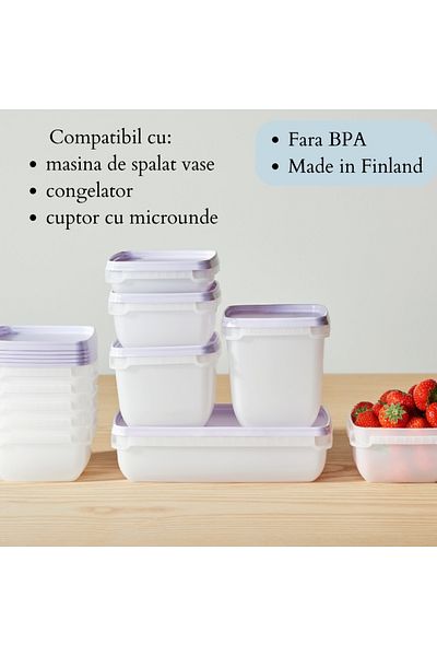 Orthex Set 3 casseroles with lids, food storage, Freez SmartStore, 1L, microwave and freezer safe