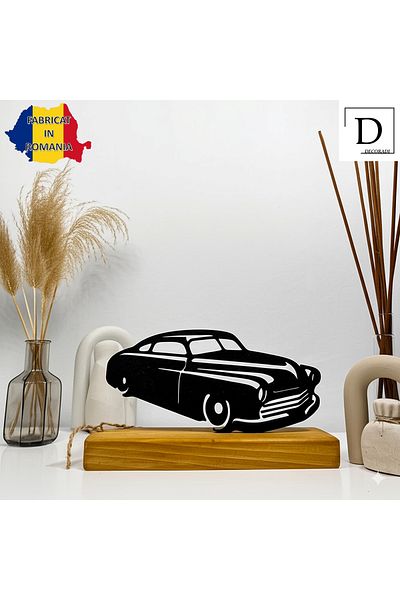 OEM "Classic '40s" decoration with natural wood base, 9 cm, black, 3D printed