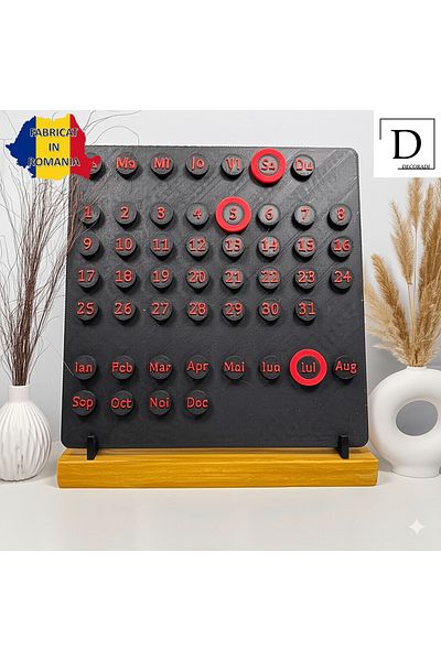 OEM "Flow of Time" decoration with natural wood base, black / red, 23 cm, 3D printed