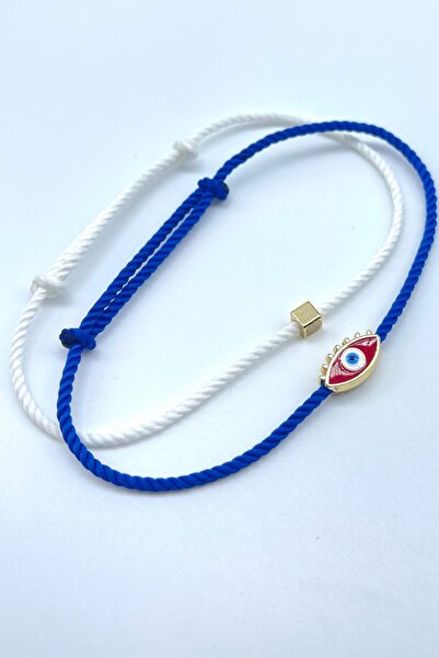 Concept HuBuTU Minimal Evil Eye Figured Navy Blue White Twisted Rope Anklet Set (2 Pieces)