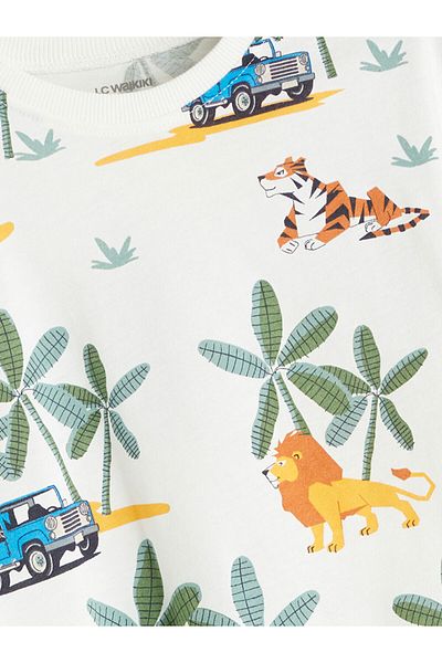 LC Waikiki Ecru Crew Neck Printed Boy's T-Shirt