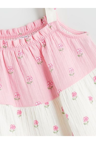 LC Waikiki Mixed Square Collar Floral Girl's Muslin Dress