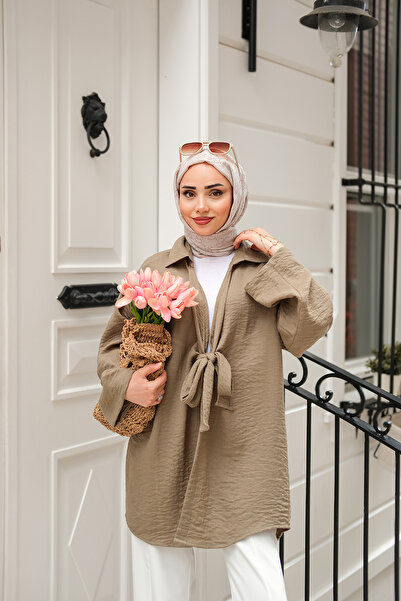 LOCCO Women's Front Tie Kimono Khaki Green