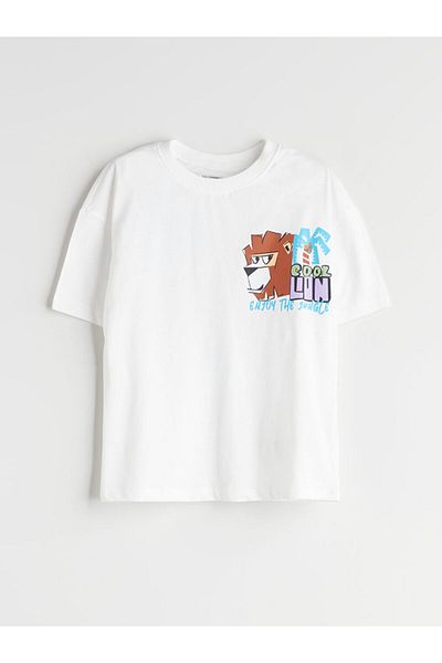 LC Waikiki Ecru Crew Neck Printed Boy's T-Shirt