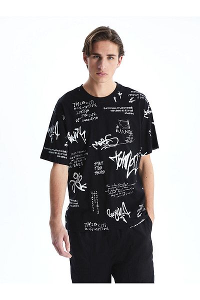 LC Waikiki New Season Crew Neck εμπριμέ χτενισμένο βαμβακερό ανδρικό Tisort - S5FD77Z8