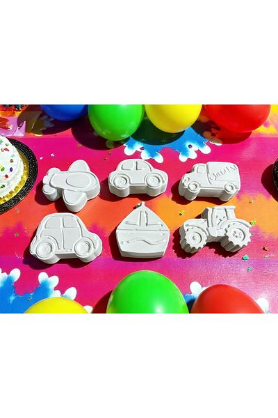 Oyunla Sanat Children's Educational Activity Vehicles Stone Painting Set 6-Piece Vehicles Paint and Brush Set