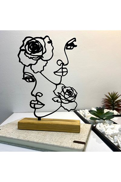 OEM "Blooming Reflections" decoration with natural wood base, 21 cm, black, 3D printed