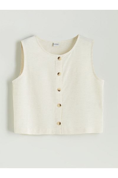 LC Waikiki New Season Crew Neck Linen Blend Girls' Shirt - S5Pf13Z4