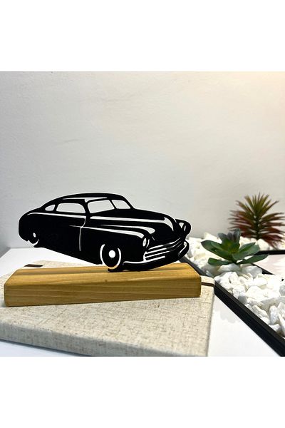 OEM "Classic '40s" decoration with natural wood base, 9 cm, black, 3D printed