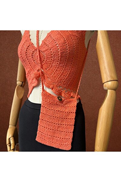 Uretti - Talia 8659 2567 Hand Knitted Sequined Cotton Thread Bag and Crop Set - m / L