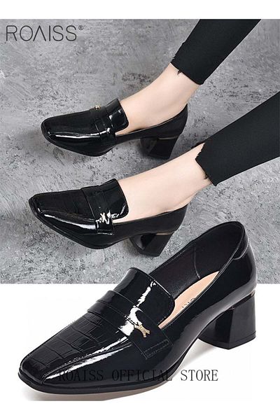 ROAISS Fashion Office Ladies Shoes Women PU Leather Pumps British Style