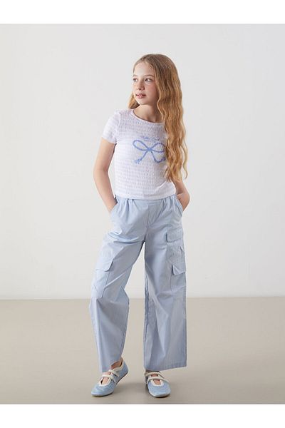 LC Waikiki New Season Crew Neck Bow Printed Girl's Crop Tisort - S5BE46Z4