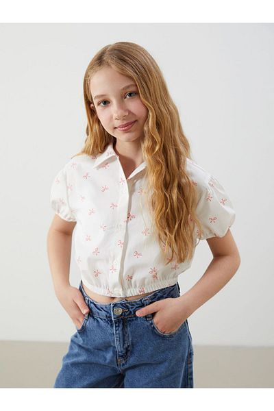 LC Waikiki Lcw Bow Printed Girl's Crop Shirt