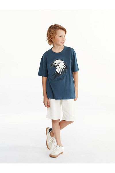 LC Waikiki Tricou pentru băiat din bumbac pieptănat imprimat cu gât crew din sezonul nou - S59138Z4