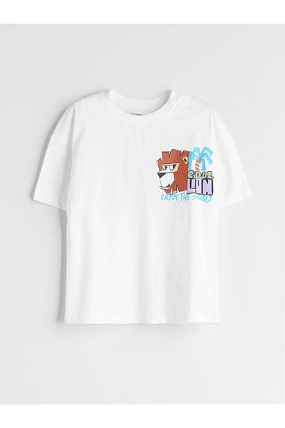LC Waikiki Ecru Crew Neck Printed Boy's T-Shirt