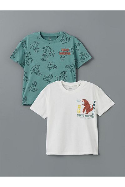 LC Waikiki New Season Crew Neck Printed Boy's Tisort 2-pack - S5HT33Z1