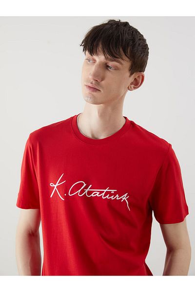 LC Waikiki New Season Crew Neck Ataturk Signature Printed Men's T-Shirt - S5Om42Z8